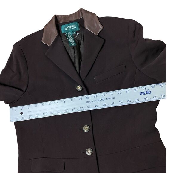 Lauren Ralph Lauren Brown Wool Leather Collar Horse Buttons Equestrian Blazer - Picture 8 of 14